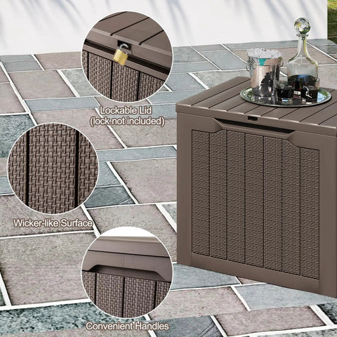 30 Gallon Outdoor Storage Box Bench With Lockable Lid Waterproof Resin Deck Box for garden tools and cushions