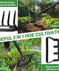 2 In 1 Garden Hoe Cultivator With 62 Inch Long Handle Stirrup Weeder And Soil Loosener Heavy Duty 4 Prong Tiller in use
