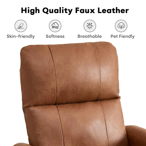 Close-up of padded backrest on Swivel Rocker Recliner Chair With Faux Leather, Manual Glider, 360 Degree Swivel, Nursery Friendly For Adults