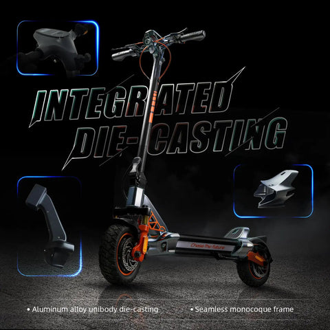 Dual Motor 1600W Electric Scooter For Adults, 1152Wh Battery, Off Road Self Sealing Tires, integrated die-casting frame.