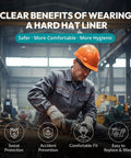 Worker wearing hard hat with Clip On Cooling Mesh Hard Hat Sweatband Integrated All Day Comfort Top Pad Set Washable Liner
