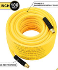 Hybrid Air Hose Half Inch By 100 Feet With Half Inch MNPT Ends Bend Restrictors And 3 Piece Coupler And Plug Kit Rubber PVC Blend