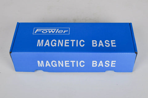Blue Fowler magnetic base packaging box with white logo and MAGNETIC BASE lettering.