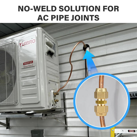 Top Shelf 2 Pack 1/4 Inch Flare Nut Kit Solid Copper Pipe Extension Joint Connectors used on AC unit for no-weld connections.