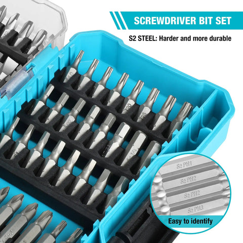 53 Piece Screwdriver Bit Set In A Tough Case With S2 Steel Bits And Magnetic Drive Guide Includes 1 2 And 3 Inch Long Bits For Drill Drivers Heavy Duty Fastening Kit You Can Depend On.