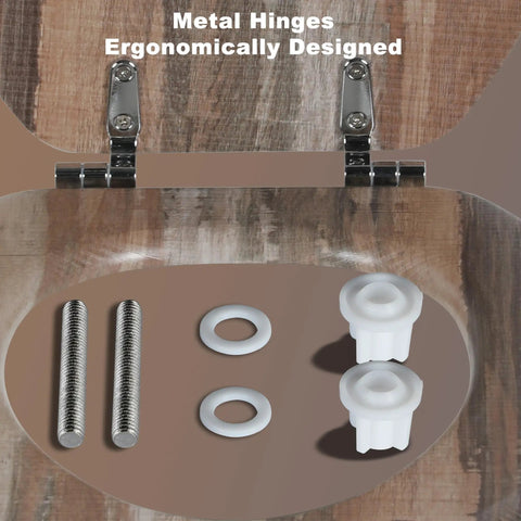 Metal hinges and installation components for Round Wooden Toilet Seat heavy duty with Zinc Alloy Hinges, Easy Install & Easy Clean Molded Wood Toilet Seat by Angel Shield (16.5", Board).