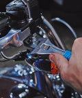 Using 8 Inch Adjustable Wrench With Extra Wide Jaw Opening Up To One And A Half Inch For Big Nuts And Bolts In Tight Spaces on bike