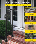 Outdoor Stair Railing For 1 Or 2 Steps Aluminum Handrail For Concrete Or Wood Stairs Black installation on brick porch