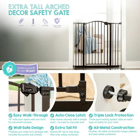 Extra Tall 36 Inch Baby Gate with Door, Pressure Mount for Doorways and Bottom of Stairs, Keeps Babies, Toddlers and Pets Safe