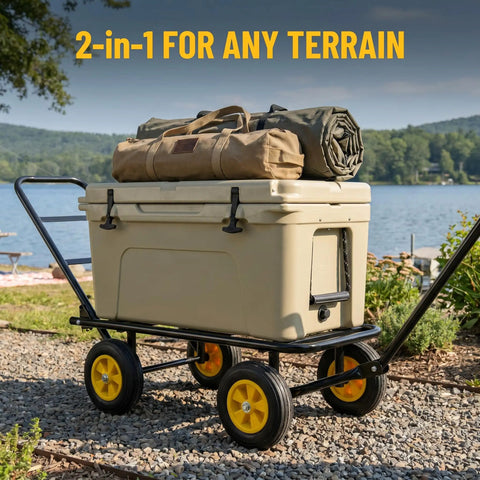 Heavy Duty Firewood Log Cart And Dolly with camping gear by lakeside