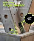 High Range Laser Distance Meter 100m With Angle Sensor And Backlit LCD Display, Measures Length, Area, Volume, And Pythagorean, Ft In M Unit Switching, Battery Included, Sleek Durable Handheld Tool For Pros And DIY Projects on angled metal beam