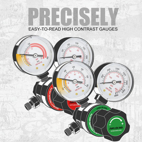 Oxygen And Acetylene Regulator Set With 3/8-24 Type A Outlet Pro Grade Inlets CGA540 For Oxygen And CGA200 gauges close-up
