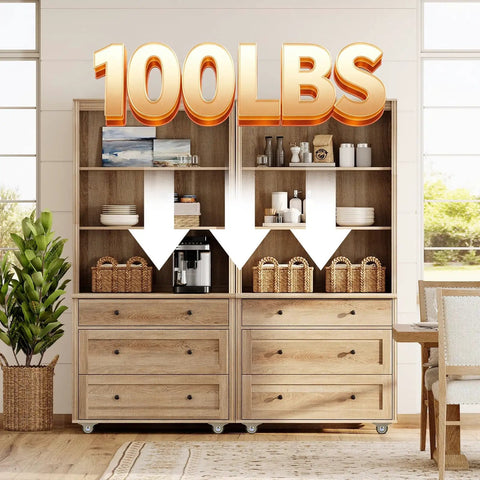 Wooden cabinet with drawers on 1 Inch Small Rigid Caster Wheels Low Profile Plate Non Swivel Rollers With Rubber Tread