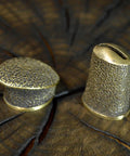 Finger Guard Bolster And Pommel Knife Making Set Hand Cast Bronze Dirk 1 components on wood surface
