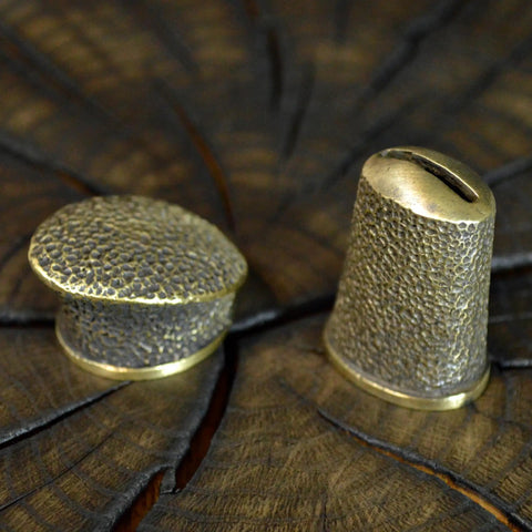 Finger Guard Bolster And Pommel Knife Making Set Hand Cast Bronze Dirk 1 components on wood surface