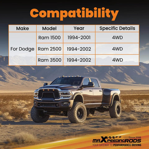 Adjustable Front Track Bar For Dodge Ram 1500 2500 3500 4WD 1994-2002 Keep Your Front Axle Centered, Eliminate Axle Drift And Bump Steer, Heavy Duty Panhard Bar Replacement For 4x4 Off Road Performance, compatibility chart