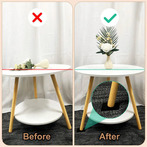 Before and after use of Plastic Shims for Leveling 8 Piece Set Black Wedges Non Slip for Tables Dresser Legs and More Furniture