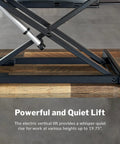 Vari Pro Plus 36 Electric Standing Desk Converter In Stylish Walnut Finish showing electric lift mechanism on wooden surface.