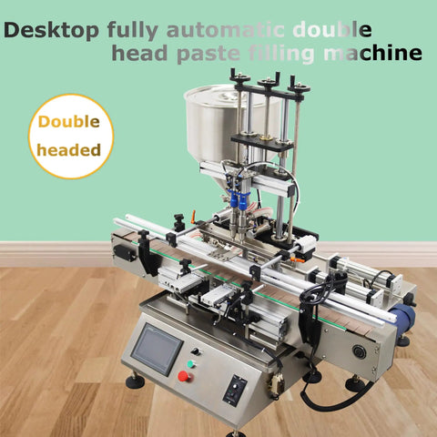 Hella Reliable Double Head Automatic Paste And Liquid Filling Machine With Pneumatic Dual Purpose Power For Sauces And Viscous Jars 10 To 100 Ml Capacity 8 Mm Zero Drip Tip, stainless steel desktop model.