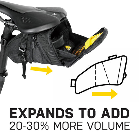 Aero Wedge Saddle Pack with Quick Clip Strap Mount for Bikes, Medium, Black, expanded view showing extra storage