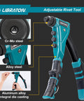 Heavy Duty Pop Rivet Gun Kit For Pros And DIYers, Manual Riveter Set close-up showing steel construction and nozzles