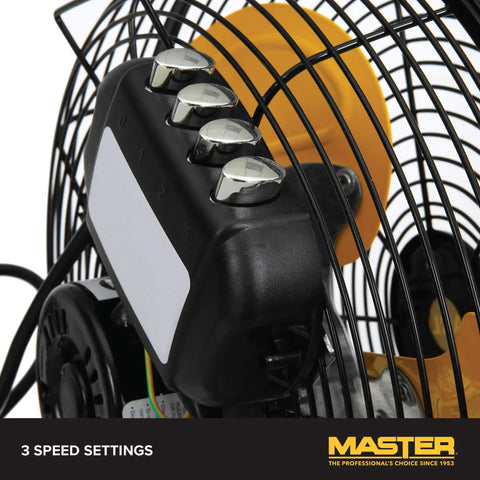 Close-up of control panel on Pro 12 Inch High Velocity Direct Drive Steel Floor Fan With Tilt Head Heavy Duty All Metal Construction