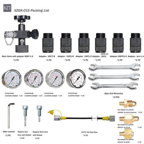 Hydraulic Accumulator Nitrogen Charging System With 7 Adapters And 4-Position Analog Gauge, Pressure Test Kit And Gas Charging Tools For Heavy Duty Maintenance, Global Valve Compatibility For China USA Euro UK Cylinders, 600 PSI To 6000 PSI