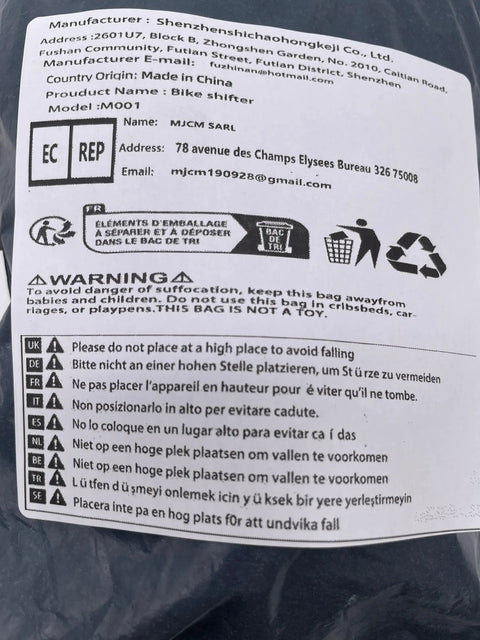 Warning label on packaging of 3x8 Speed Road Bike Shifters Dual Control Levers for Shimano STI System SB-R483 Left and Right Set
