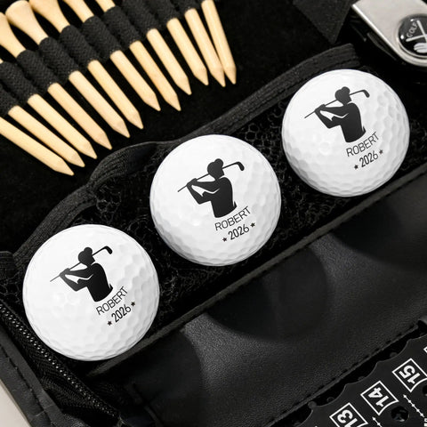 Custom Name Monogram PU Leather Golf Organizer Pouch with engraved golf balls and tees