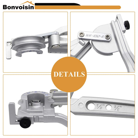 Close-up details of 2 In 1 Manual Tubing Bender For Copper And Aluminum OD 3/8 And 1/2 Inch 180 Degree Bends HVAC Tool