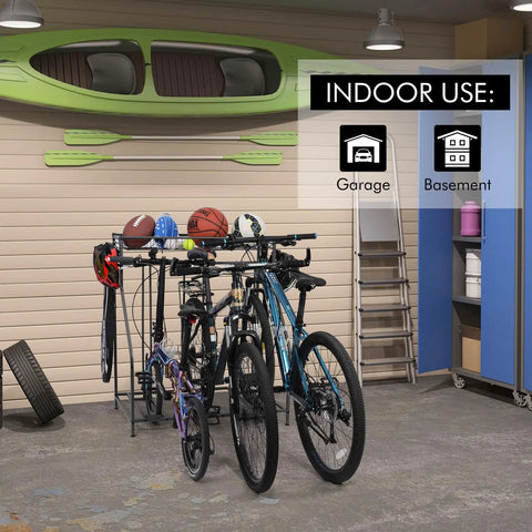 Three Bike Stand Rack For Garage Storage And Indoor Outdoor Use, Adjustable Slots Fits Mountain, Hybrid, And Kids Bikes