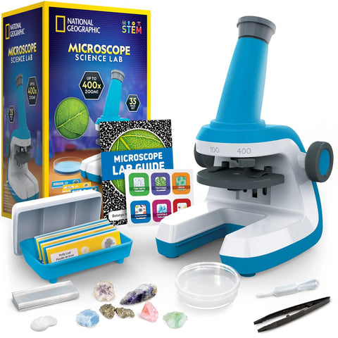 Beginner Kid Microscope Kit With 400x Zoom Cool Easy To Use Design Dual Lighting Large Focus Knobs Three Magnification Levels