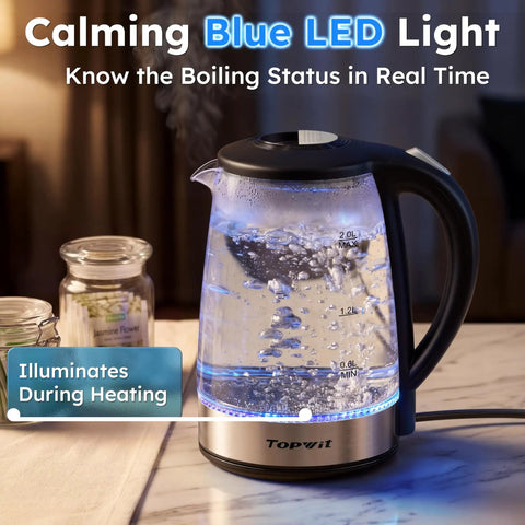 Clear Glass Electric Kettle 2L Fast Boil With Auto Shut Off Boil Dry Protection BPA Free Stainless Steel Lid And Base