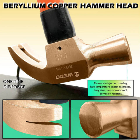 Close-up of beryllium copper hammer head from Non-Sparking 16 Piece Tool Set With Beryllium Copper Tools Built Tough For Pros Includes Slotted