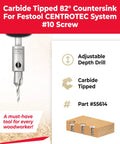 Beefy Carbide Tipped 82 Degree Countersink Drill Bit Built For Dead Straight Pilot Holes and Knock Out Flawless Flush Looks When Driving Number Ten Wood Screws While Fitting Snug Into Festool CentroTec Systems Without Any Gripe Or Fuss On The Shop Bench, featuring adjustable depth drill.