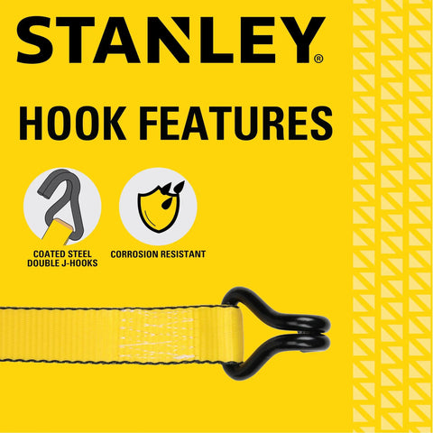 Heavy Duty Ratchet Tie Down Straps 1.5 Inch By 16 Foot 5000 Lb Load Rating 2 Pack with coated steel double J-hooks.