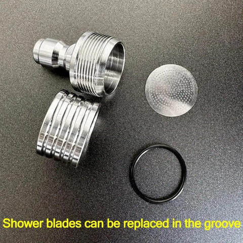 Pressure Washer Spray Nozzle Tip Soft Rain Shower Head With One Quarter Quick Connect Adapter with parts displayed