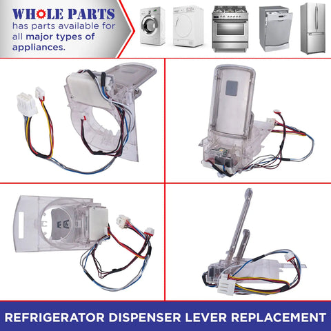 Upgraded Ice Dispenser Lever Paddle Replacement For Refrigerator Door Water Ice Dispenser Fits Select Refrigerators With DA97-08519A 4287HARS XAA DIY Friendly No Fuss Install Durable Kitchen Upgrade shown in parts layout.