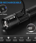Rechargeable LED Flashlights 2 Pack With 5 Modes And Zoomable Beam LCD Battery Level Display USB Rechargeable Handheld Torches