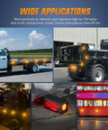 Image showing 2 Inch Round Amber Marker Light With 9 LEDs, flush mount clearance light on trucks, trailers, and buses in use.