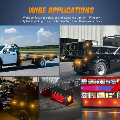 Image showing 2 Inch Round Amber Marker Light With 9 LEDs, flush mount clearance light on trucks, trailers, and buses in use.