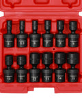 One Quarter Inch Drive Shallow Universal Impact Socket Set 12 Piece Metric 5mm to 15mm Six Point Cr Mo Steel Swivel Socket