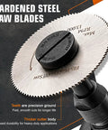 Close-up of Two Inch Cut Off Wheel With One Quarter Inch Stem Mandrel For Die Grinder Or Drill, showing hardened steel blade.