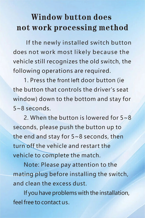 Instructions for troubleshooting window switch issues with Nissan power window switch replacement.