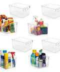 Clear Plastic Storage Bins For Pantry And Fridge Organization, Deep Stackable Containers with Cleaning Supplies