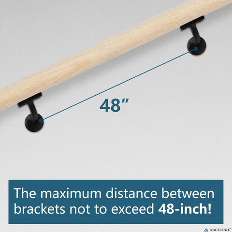 Heavy Duty Handrail Brackets For Stairs 3 Inch Black Metal Wall Mount supports 48-inch spacing guidelines for optimal use