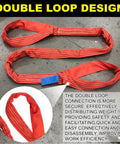 Two Pack 8.2 Foot Eye and Eye Polyester Round Lift Slings Set, Heavy Duty Choker Lifting Slings, Double Loop Design, Red