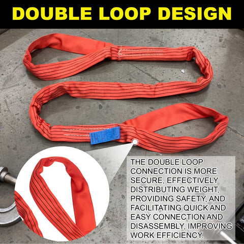 Two Pack 8.2 Foot Eye and Eye Polyester Round Lift Slings Set, Heavy Duty Choker Lifting Slings, Double Loop Design, Red