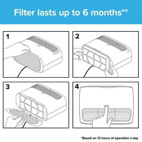 Instructions for changing filter on Compact Tabletop Air Purifier For Small Rooms Up To 80 Sq Ft With HEPA Type Filter.