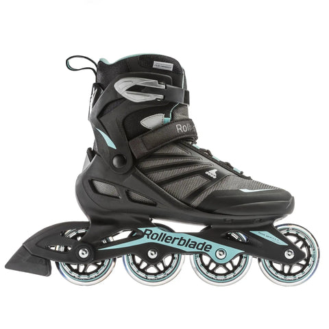 Zetrablade Women's Fitness Inline Skates For Newbie Skaters With High Cuff Support Comfortable Padded Liner Secure Closure And Easy Stable Learning Fit In Black And Light Blue side view
